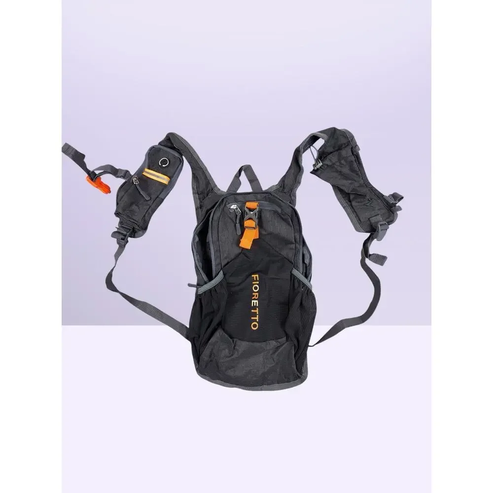 FIORETTO Black/Orange Hydration Backpack Hiking Adjustable Straps Zip 2 Pkt
